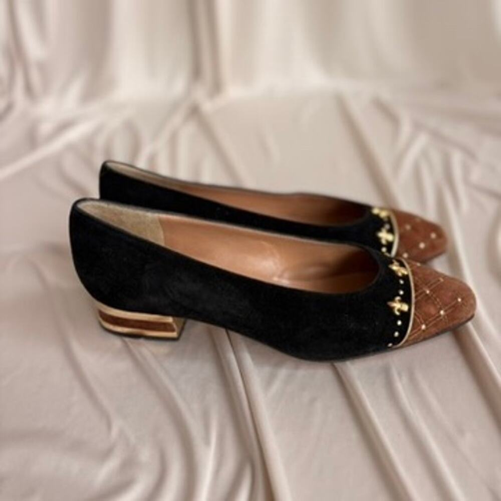 Altariva Velvet Heeled Flats - Black & Brown, Made in Italy, EU 38 / US 7